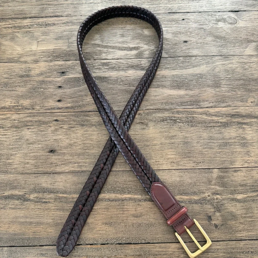 Brighton Mens‎ Braided Leather Belt Dark Brown Solid Brass Buckle Size 38